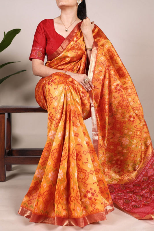 Jacquard Silk Zari Weaving Work With Patola Printed Saree