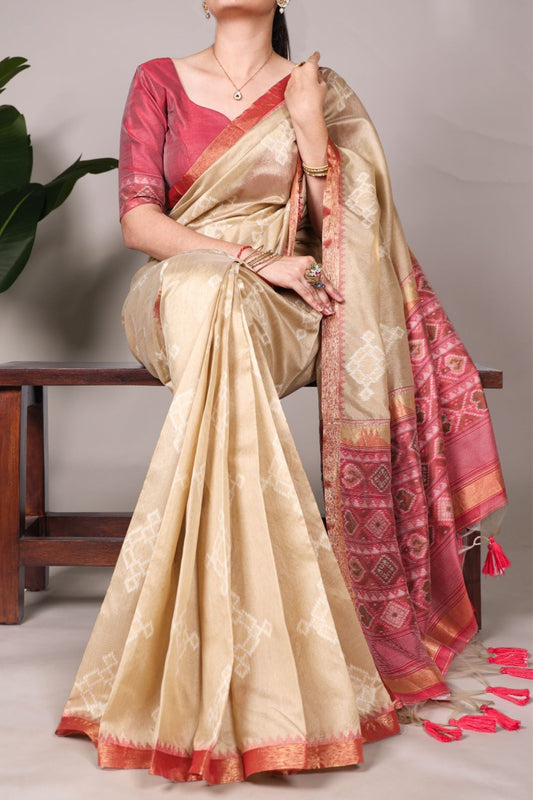 Jacquard Silk Printed With Zari Weaving Work Styled Saree