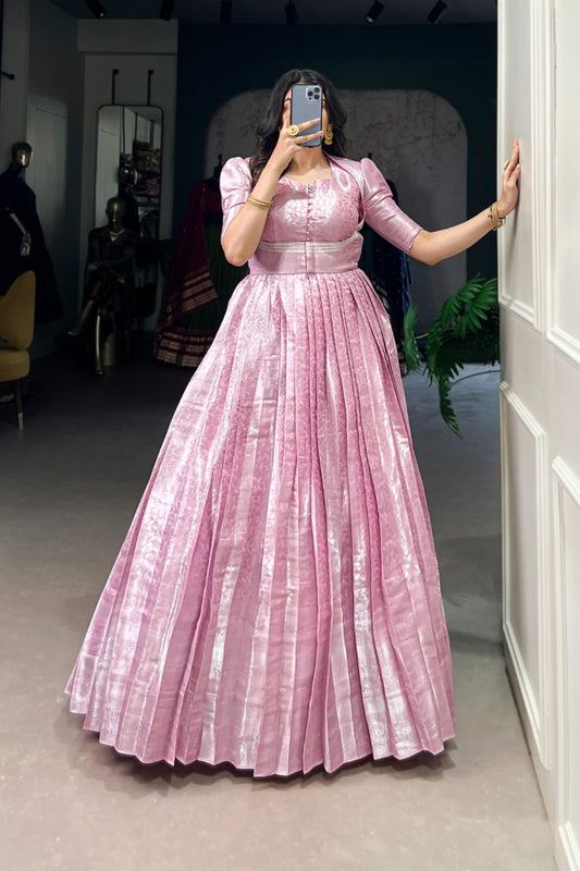 Elegant Kanjivaram Gown With Zari Work & Matching Koti