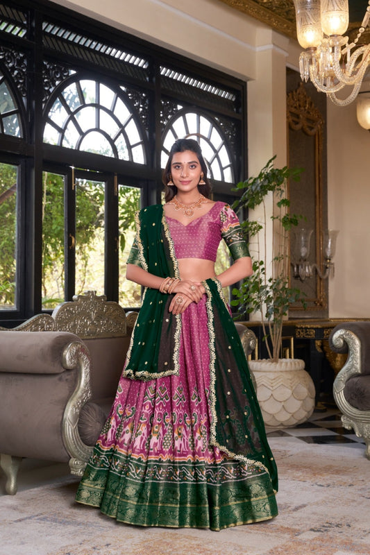 Kanchipuram Silk Lehenga Set With Zari Weaving & Georgette Dupatta