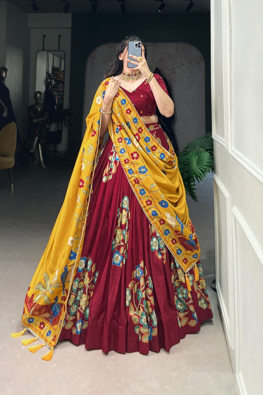 Tussar Silk Lehenga With Foil Work & Gotta Patti Dupatta