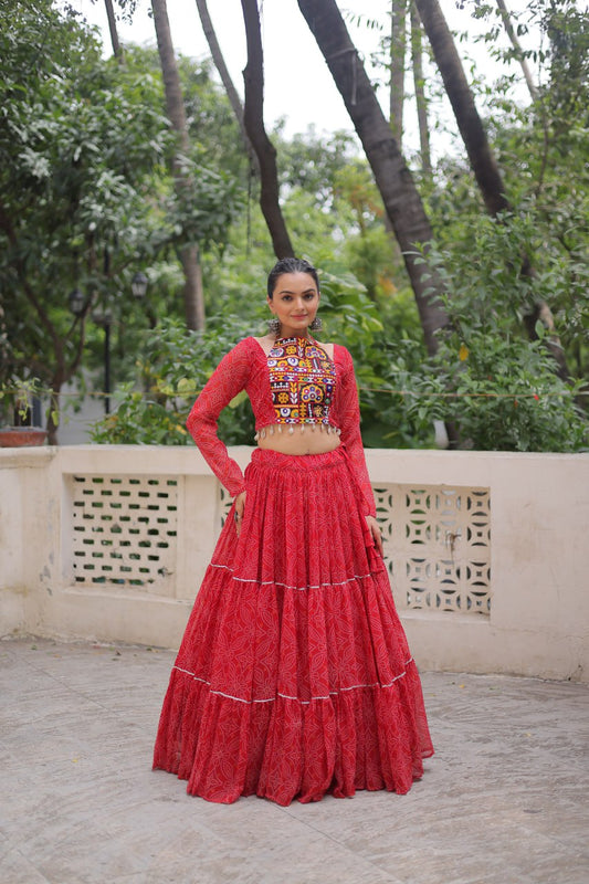 Vibrant Red Navratri Lehenga with Gamthi Embroidery Blouse