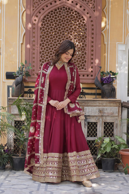 Luxury Maroon Gown Perfect for Weddings & Parties
