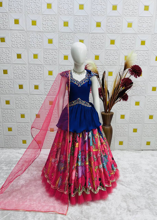 Kids Festive Lehenga Choli with Colorful Printed Skirt