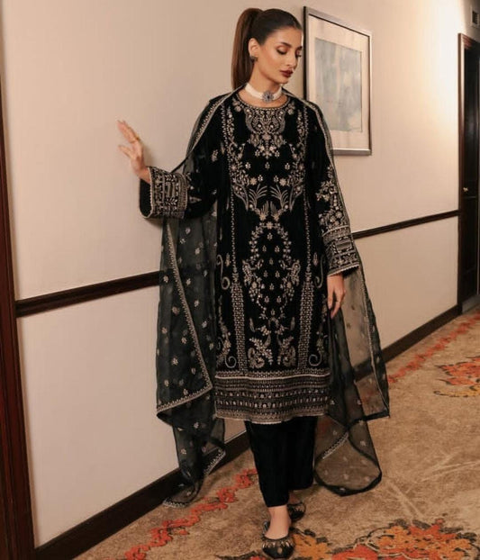 Luxury Black Salwar Suit with Silver Embroidery Work For Festive Wear