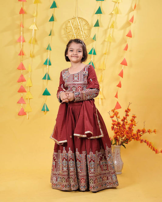 Royal Maroon Lehenga Choli Set for Girls with Intricate Detailing