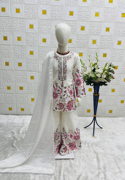 Elegant Sharara Set for Girls in White and Black Variants