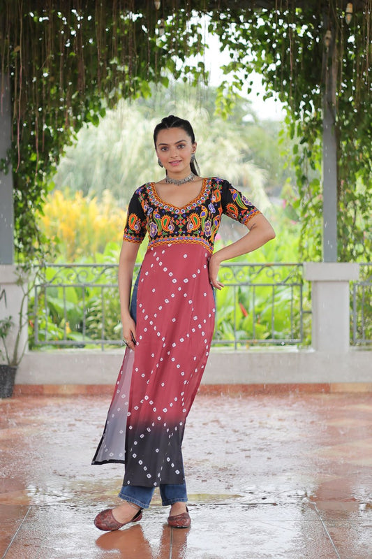 Beautiful Black Rayon Navratri Wear Long Kurti