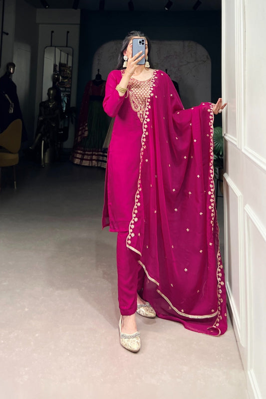 Sequins Embroidered Organza Suit Set For Women