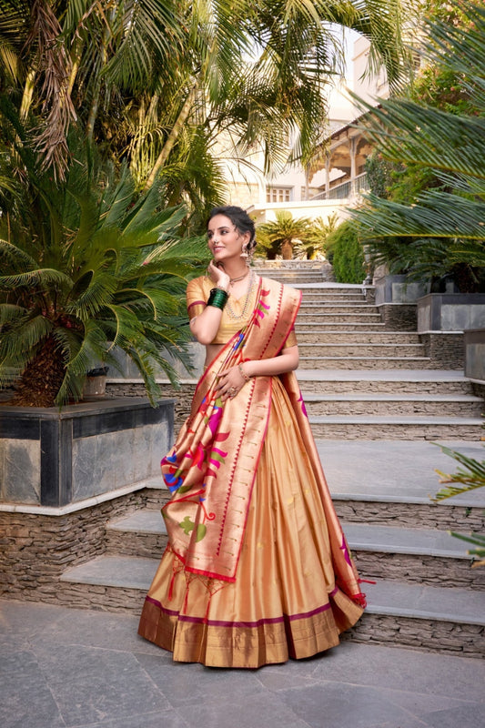 Paithani Jacquard Silk Lehenga Set with Zari Weaving Work