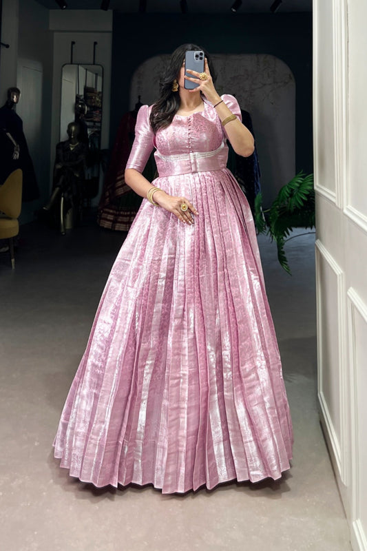 Elegant Kanjivaram Gown With Zari Work & Matching Koti