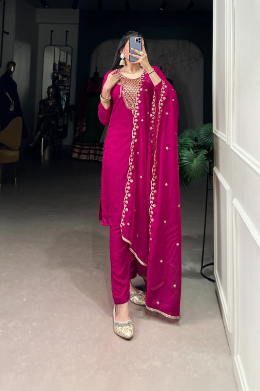 Sequins Embroidered Organza Suit Set For Women