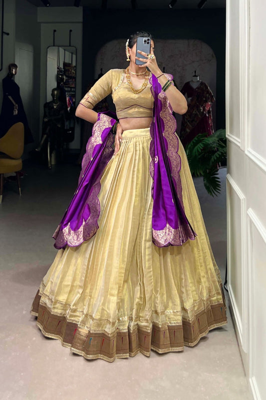 Elegant Erode Lehenga With Paithani Border & Zari Weaving Dupatta