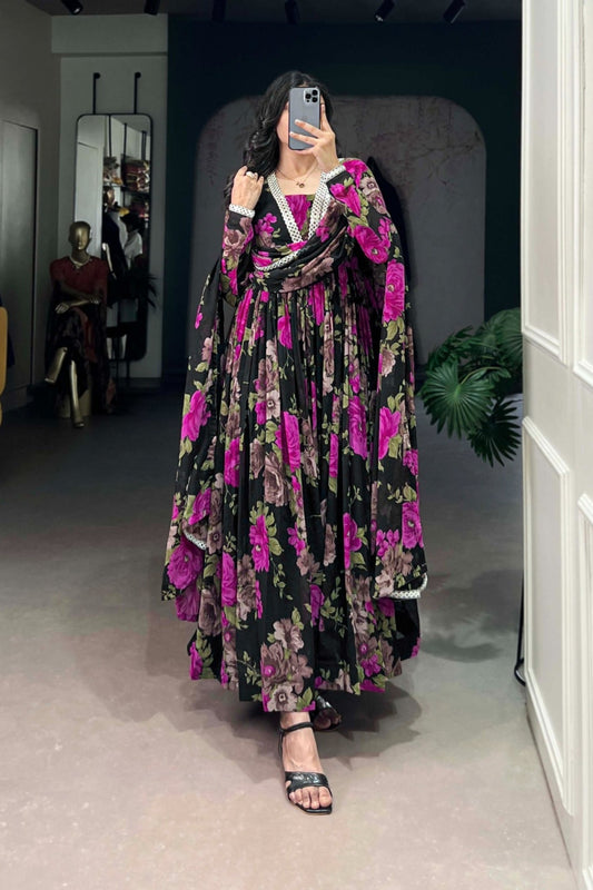 Elegant Floral Printed Georgette Anarkali Gown
