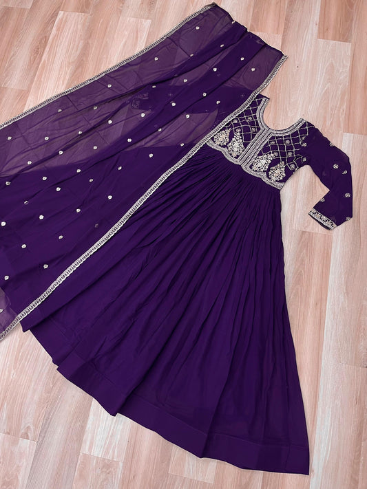 Faux Blooming gown with Sequins-Multi And Beads Embroidered Work