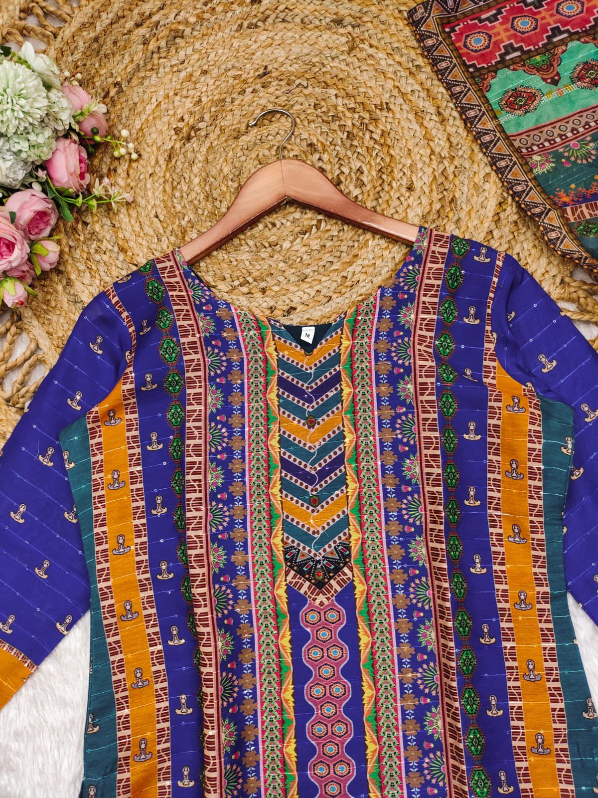 Confounding Multicolur Muslin Sequin Work Suit Set