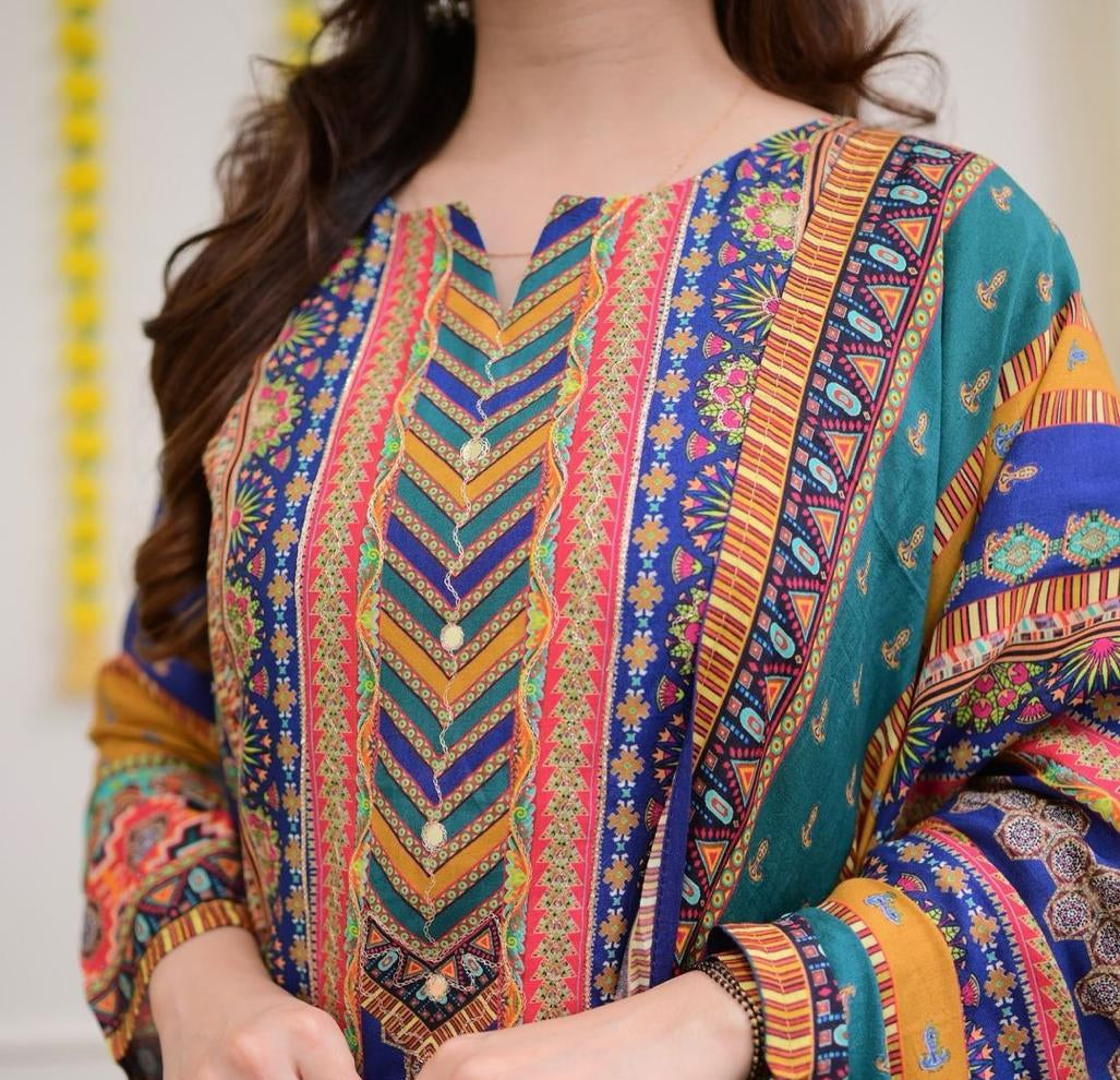 Confounding Multicolur Muslin Sequin Work Suit Set