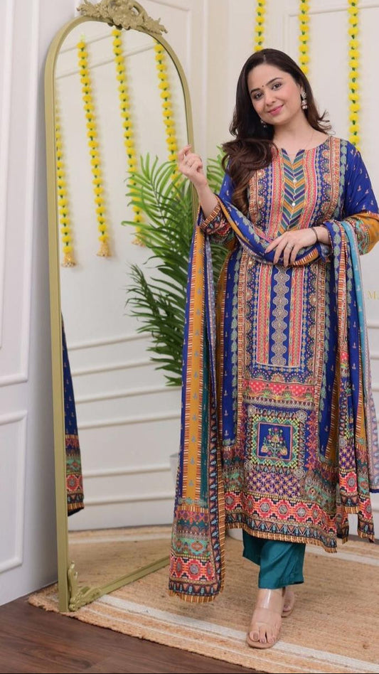 Confounding Multicolur Muslin Sequin Work Suit Set