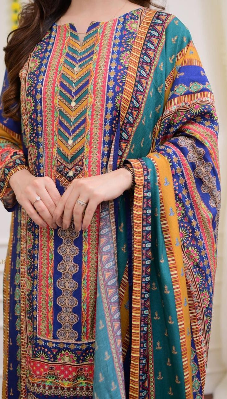 Confounding Multicolur Muslin Sequin Work Suit Set