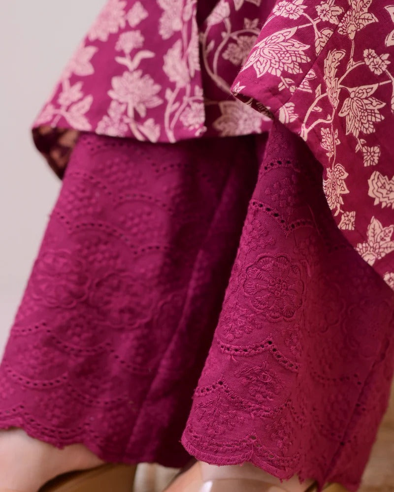 Gorgeous Maroon Pure Cotton Floral Printed Kurta Set