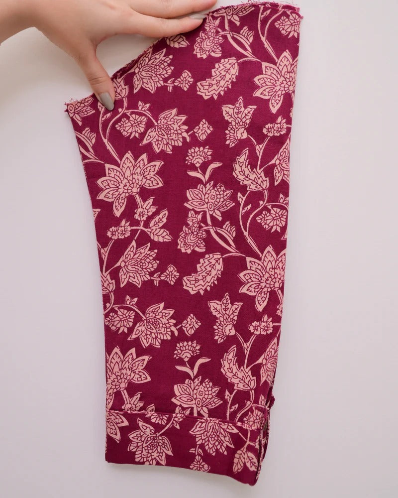 Gorgeous Maroon Pure Cotton Floral Printed Kurta Set