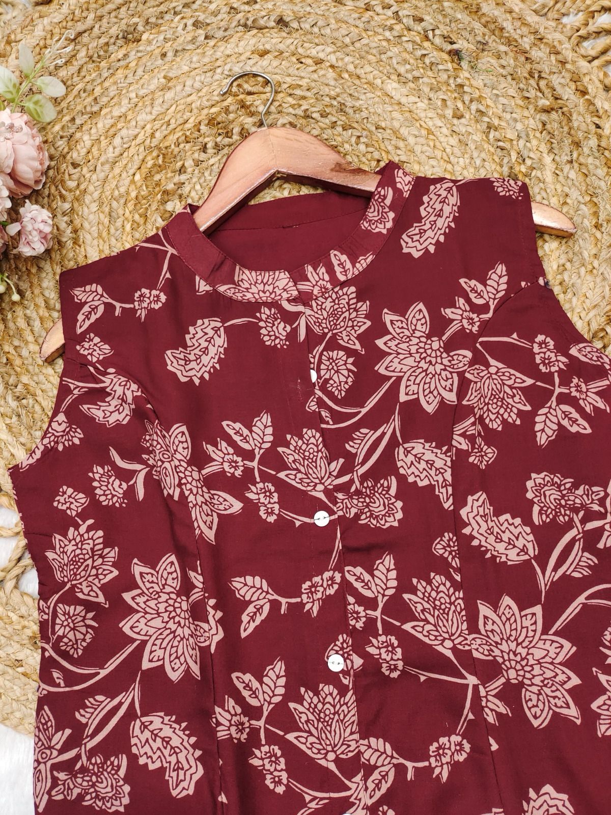 Gorgeous Maroon Pure Cotton Floral Printed Kurta Set
