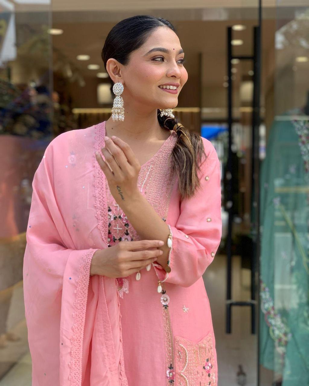 Pulsating Pink Sequence Embroidery with Kodi Work Suit Set