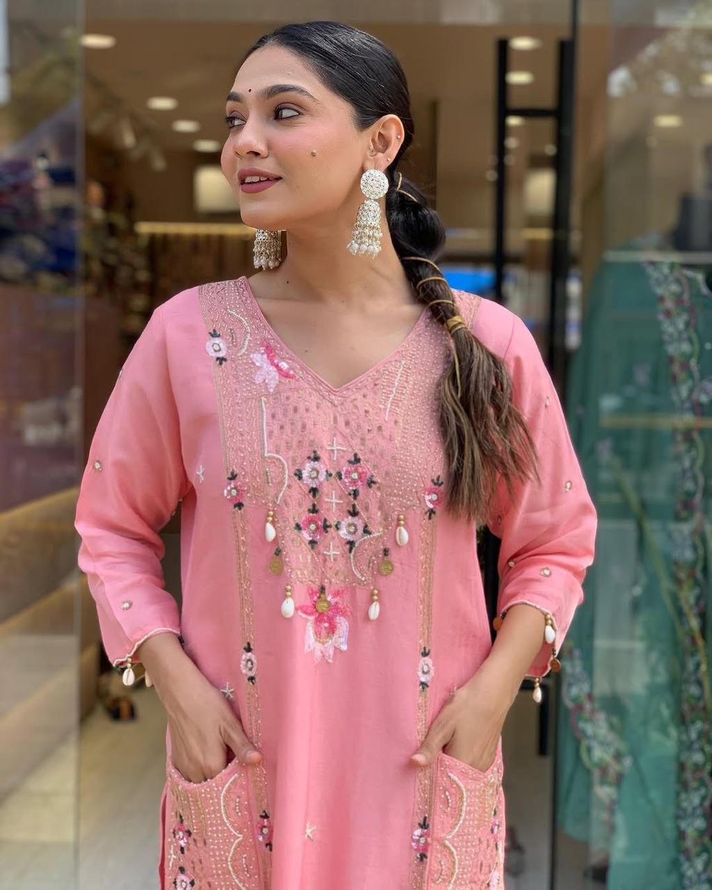 Pulsating Pink Sequence Embroidery with Kodi Work Suit Set