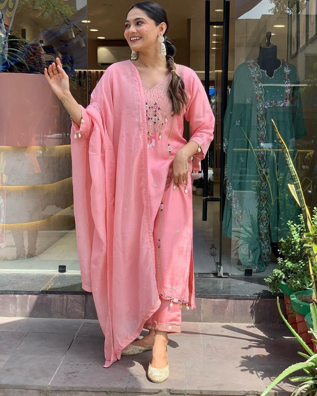 Pulsating Pink Sequence Embroidery with Kodi Work Suit Set