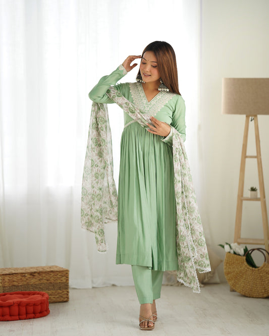 Enchanting Pista Green Traditional Pant Suit For Women