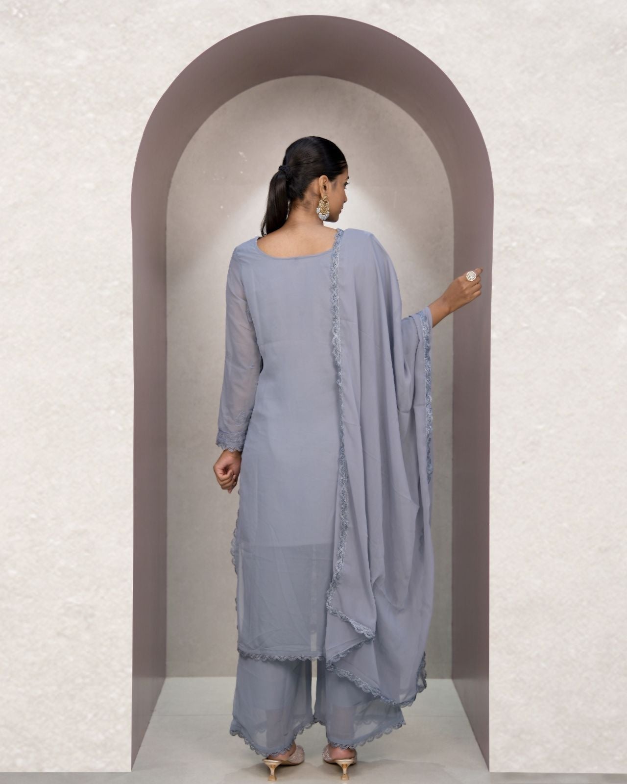 Attractive Grey Georgette With Chikankari Embroidery work Suit Set