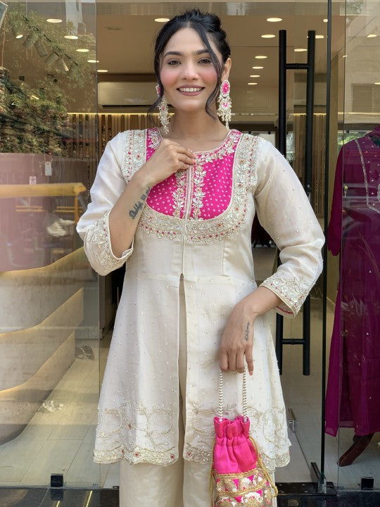 Sizzling Pink Gold Crush Embroidery Coding Sequence Work Salwar Suit