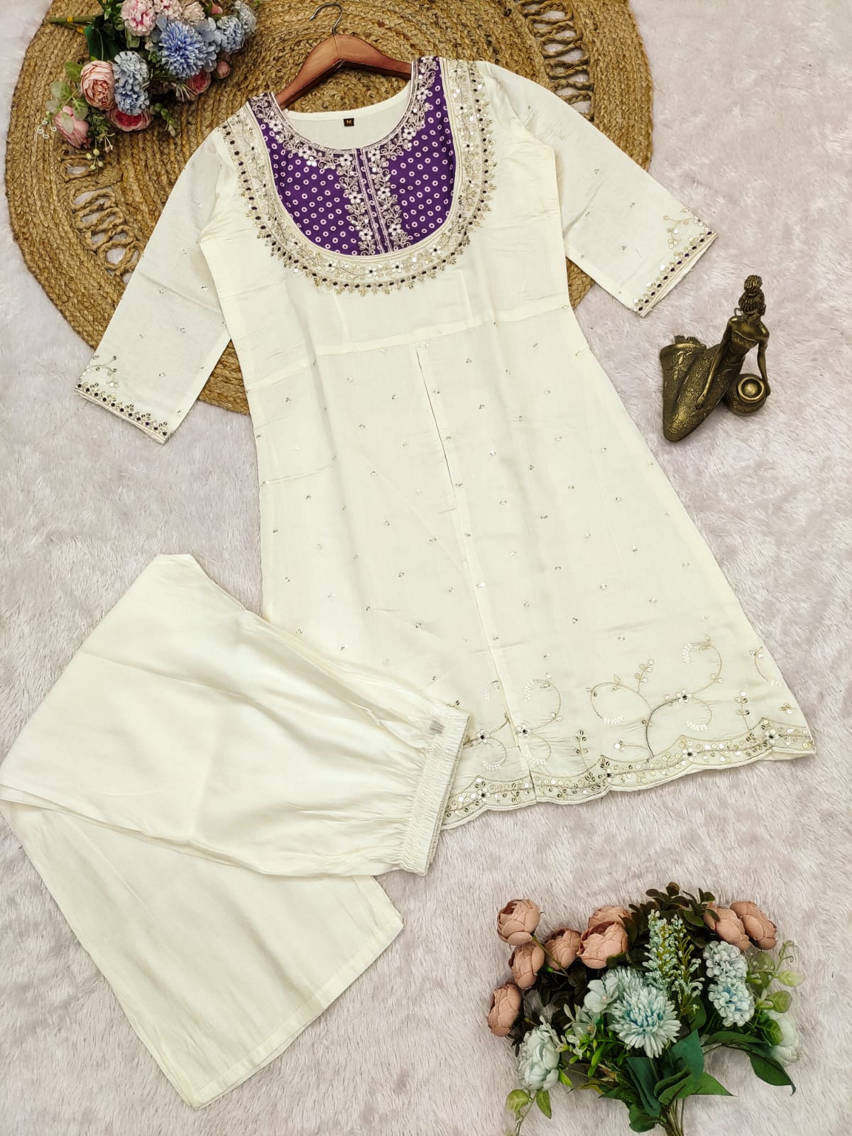 Lassitude Purple Gold Crush Embroidery Coding Sequence Work Salwar Suit