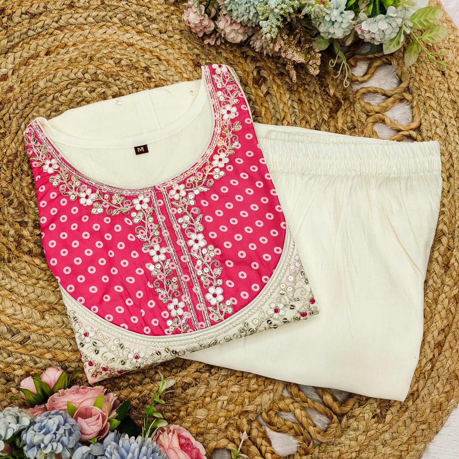 Sizzling Pink Gold Crush Embroidery Coding Sequence Work Salwar Suit