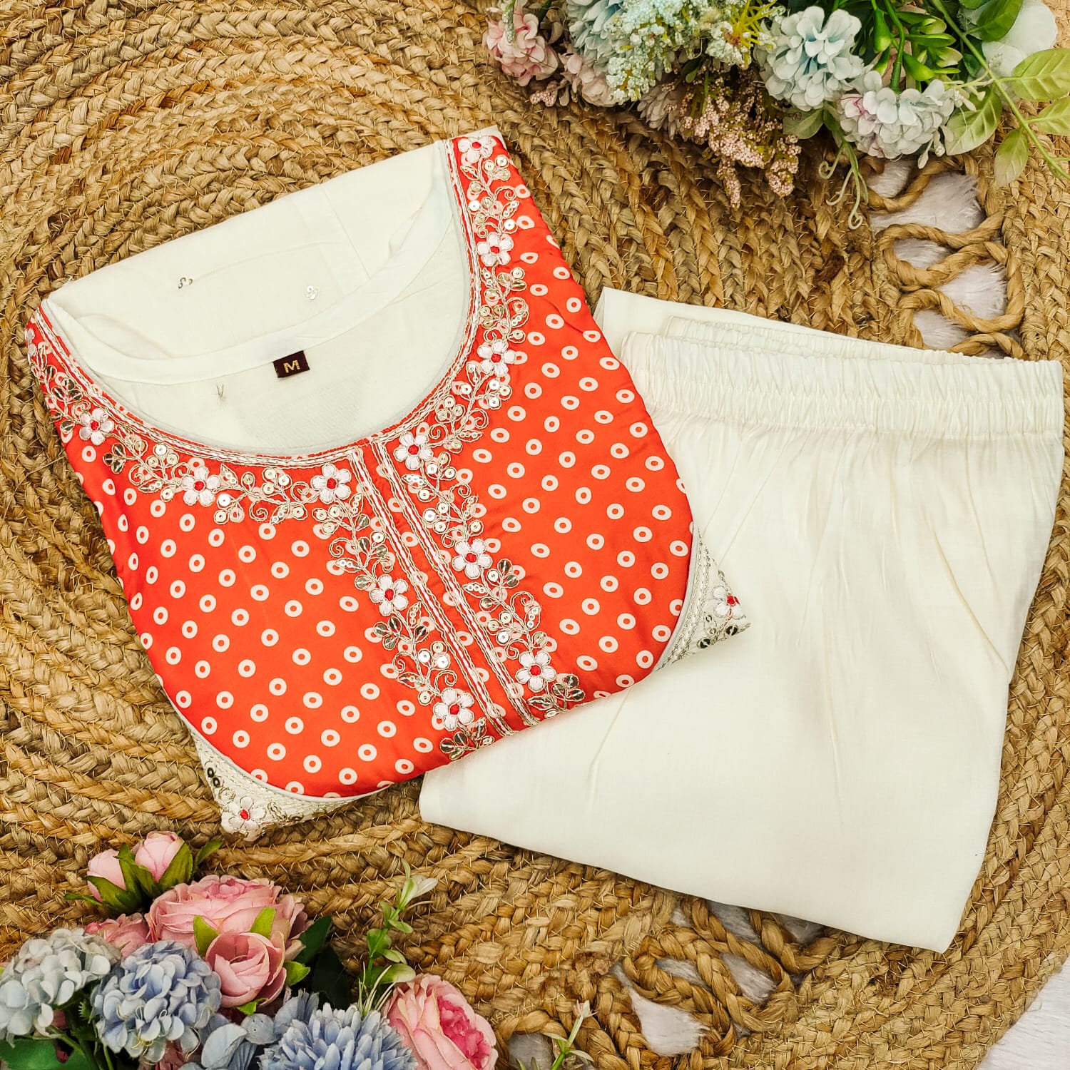 Precious Orange Gold Crush Embroidery Coding Sequence Work Salwar Suit