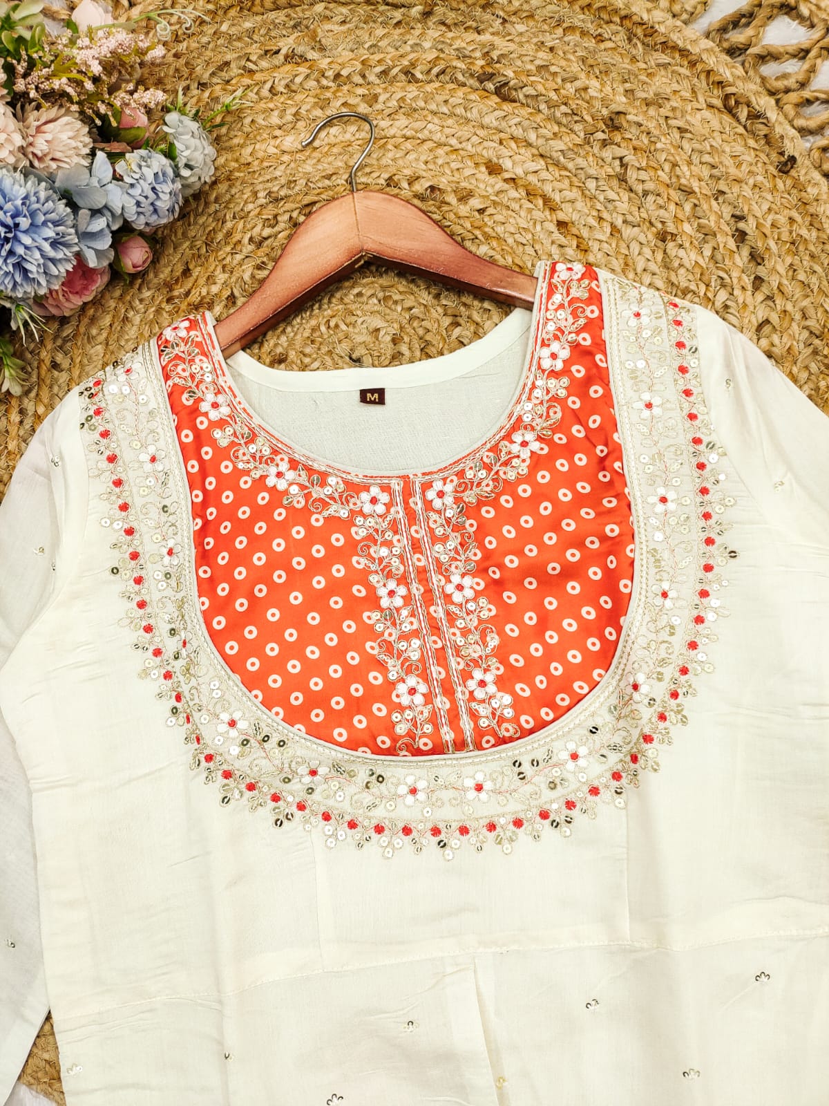 Precious Orange Gold Crush Embroidery Coding Sequence Work Salwar Suit