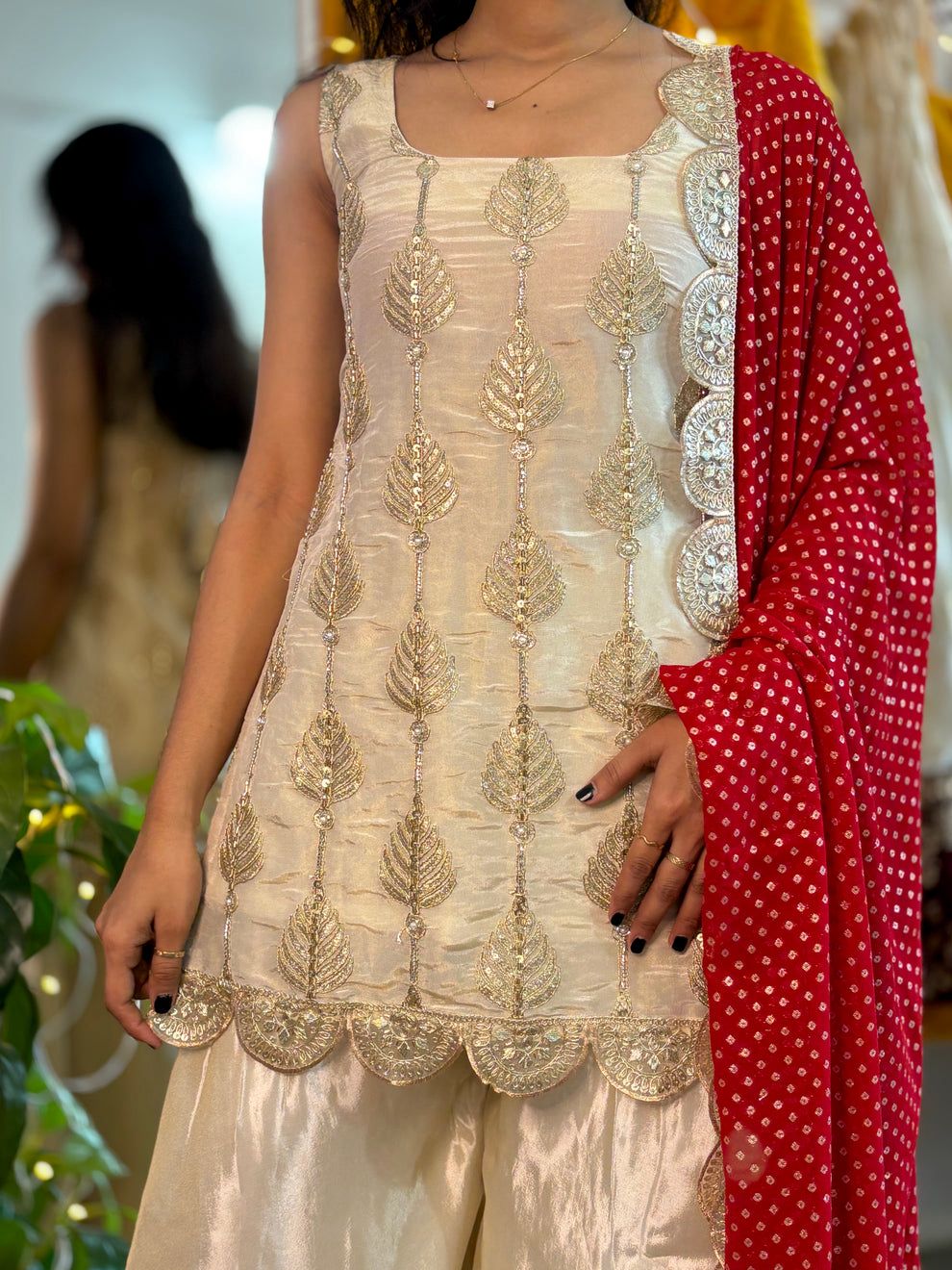 Capricious Soft Chinon Golden Thread Embroidery Work Plazzo Set