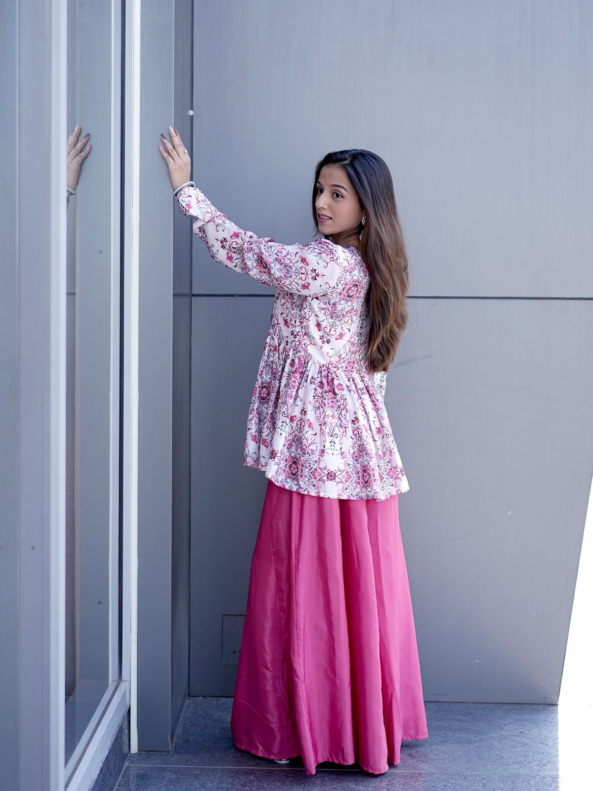 Rose White Pinkes White Modal Satin Silk Digital Print With Mirror Work Kurta Plazzo Set