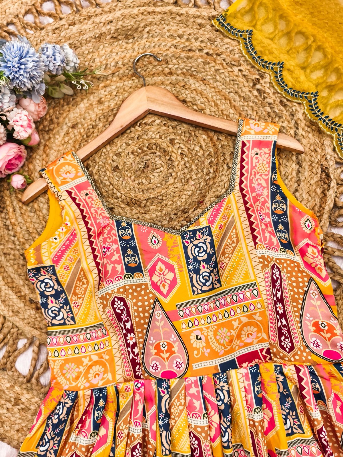 Yellow Modal Satin Silk Digital Print With Border Work Dupatta Suit Set