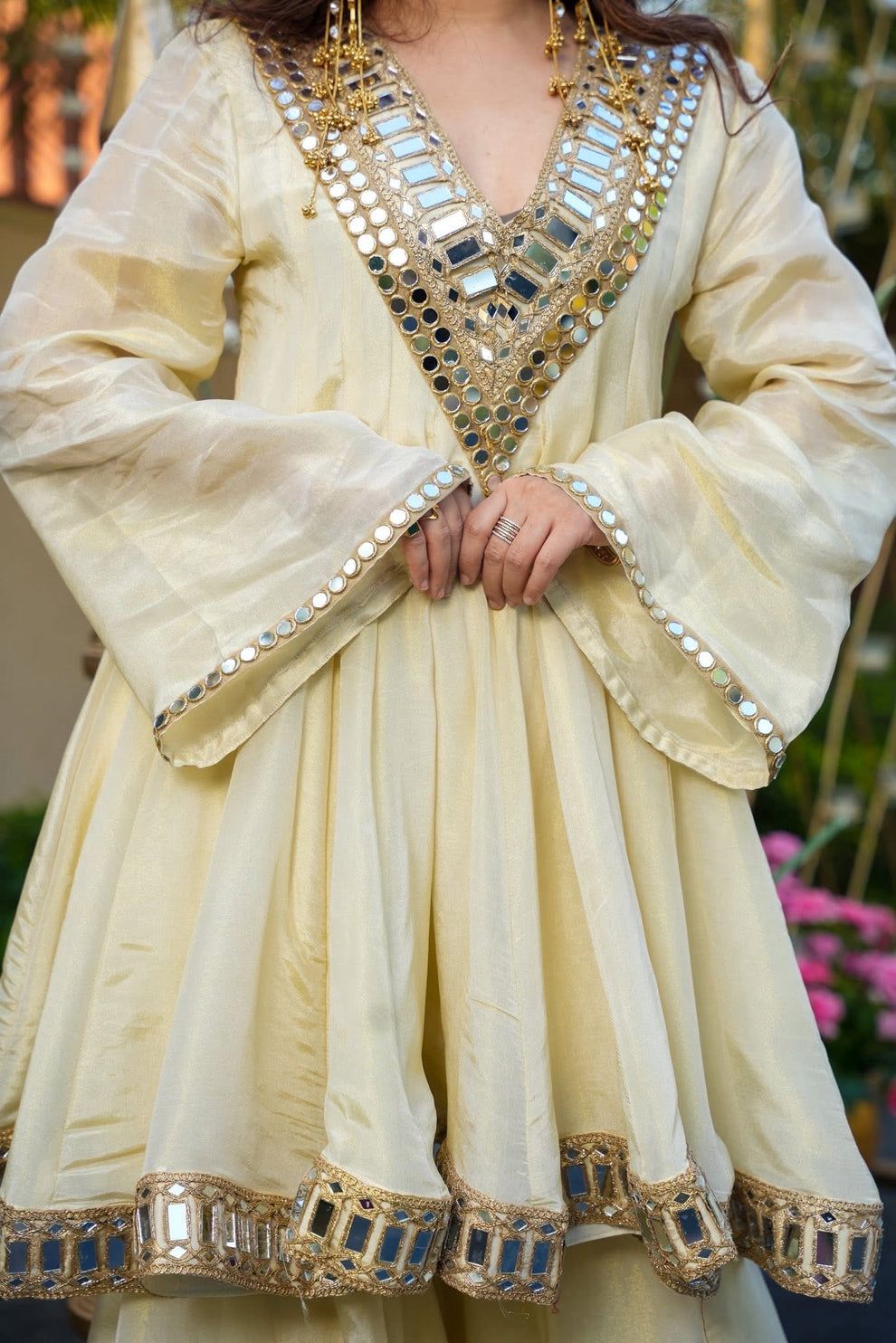 Lvory Soft Chinon Embroidery thread And Real Mirror Work Anarkali Suit Set