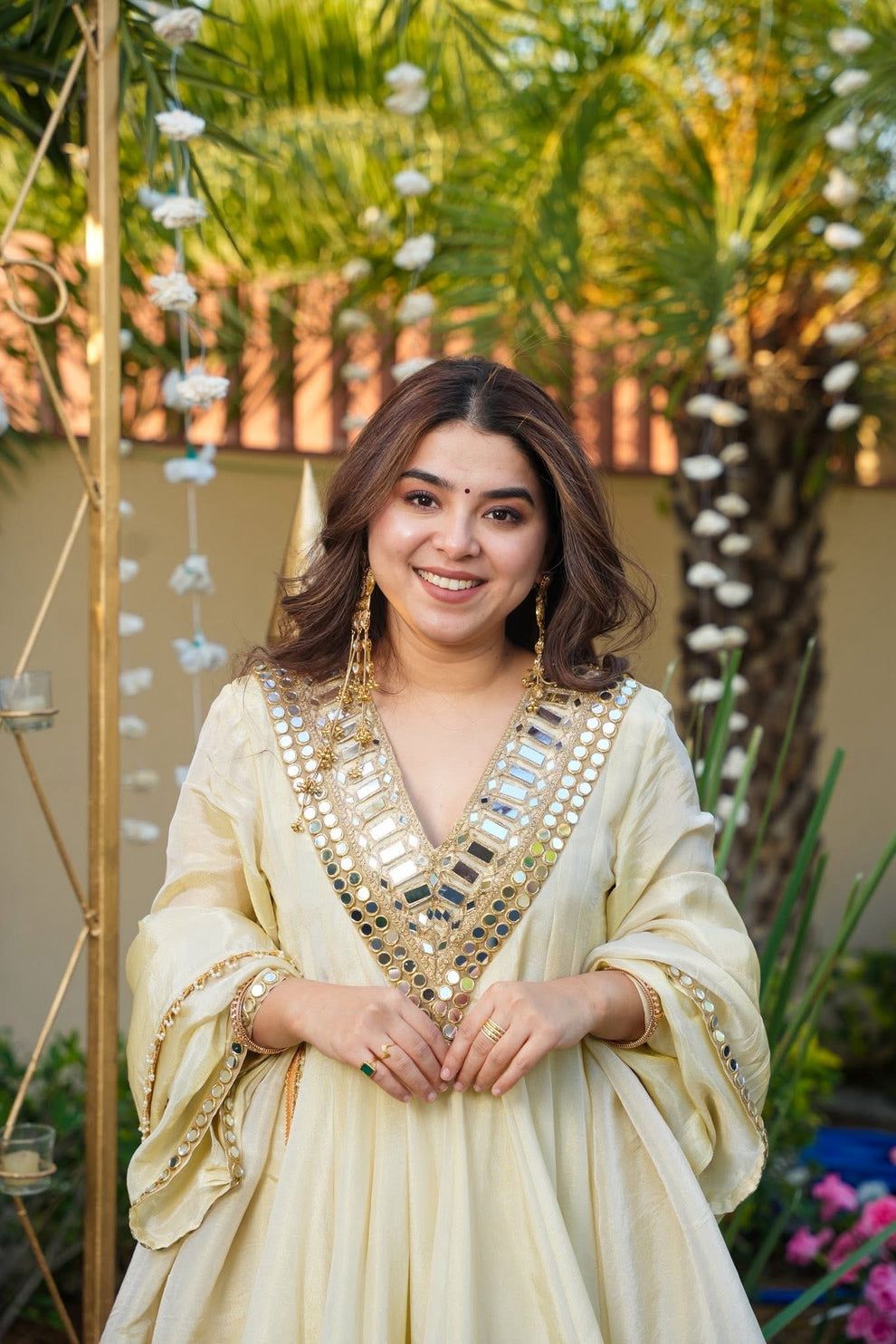 Lvory Soft Chinon Embroidery thread And Real Mirror Work Anarkali Suit Set