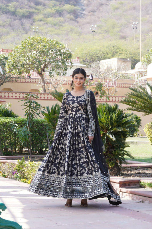 Fantastic Black Traditional Gown With Dupatta