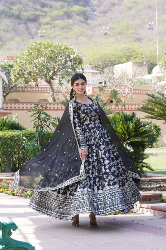 Fantastic Black Traditional Gown With Dupatta
