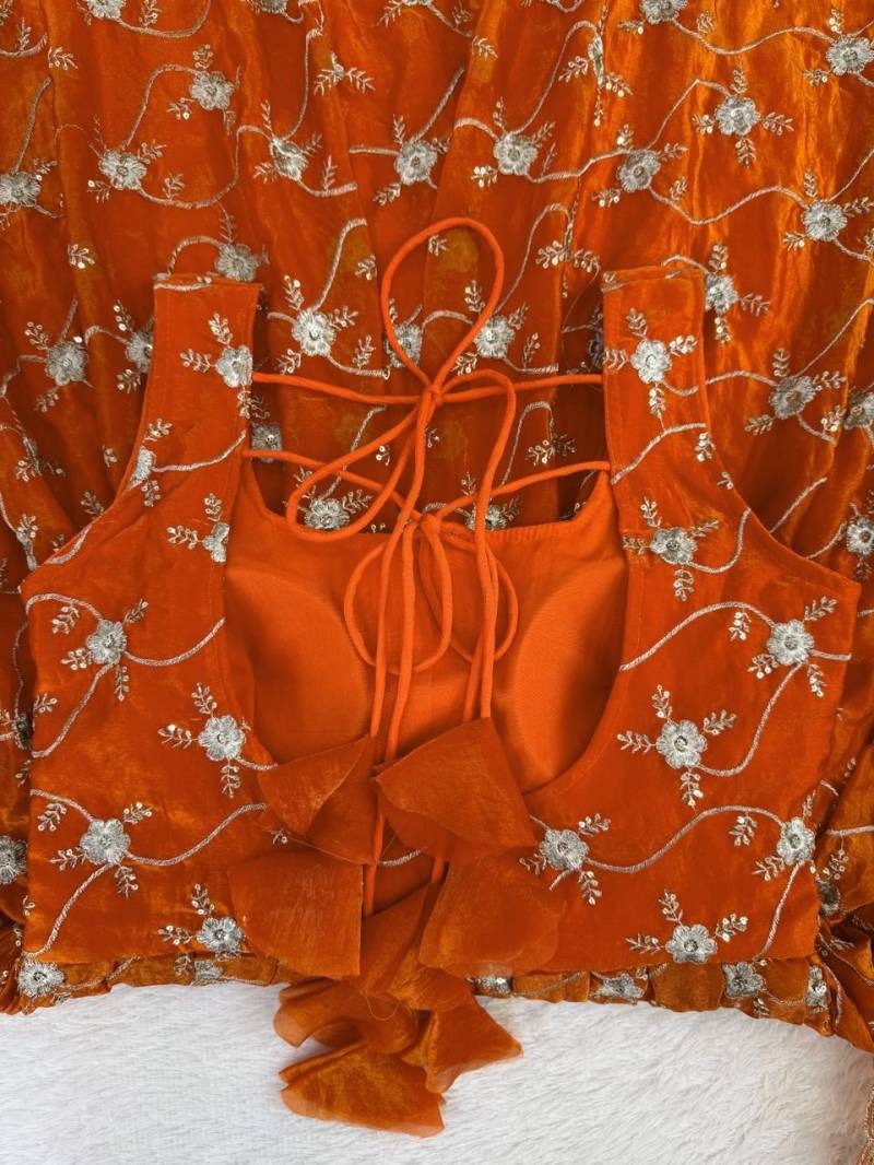 Blooming Orange Fendy Silk Thred With Sequnce Work Anarkali Suit Set
