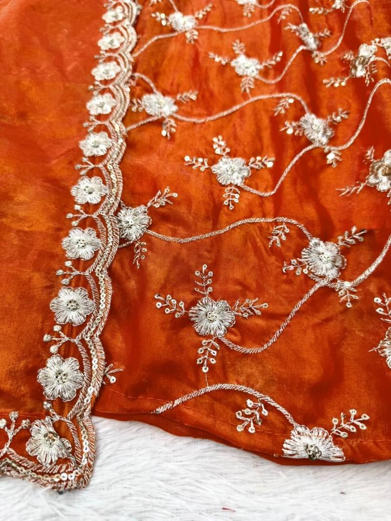 Blooming Orange Fendy Silk Thred With Sequnce Work Anarkali Suit Set