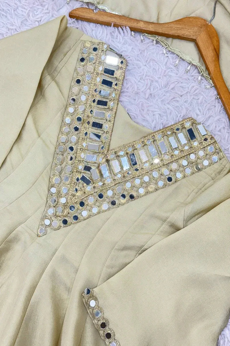 Lvory Soft Chinon Embroidery thread And Real Mirror Work Anarkali Suit Set