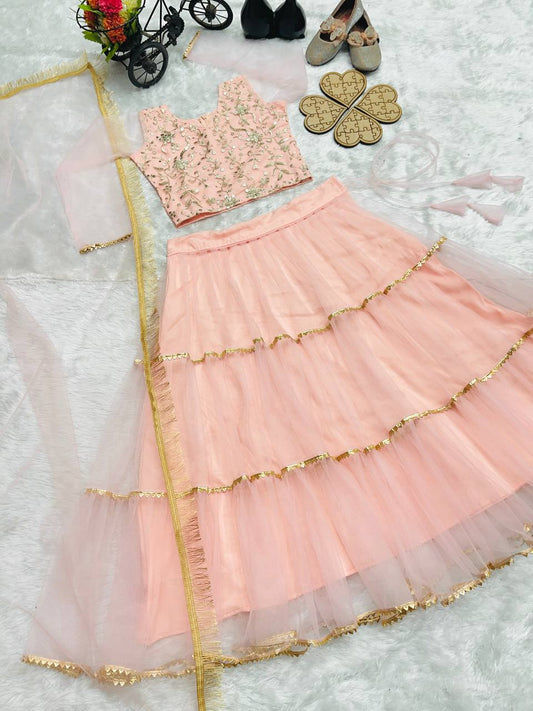 Beautiful Peach Festive design Lehenga Choli For Kids
