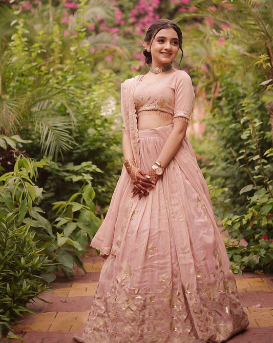 Blush Pink Embroidered Lehenga Choli with Dupatta For Wedding & Festive Collection