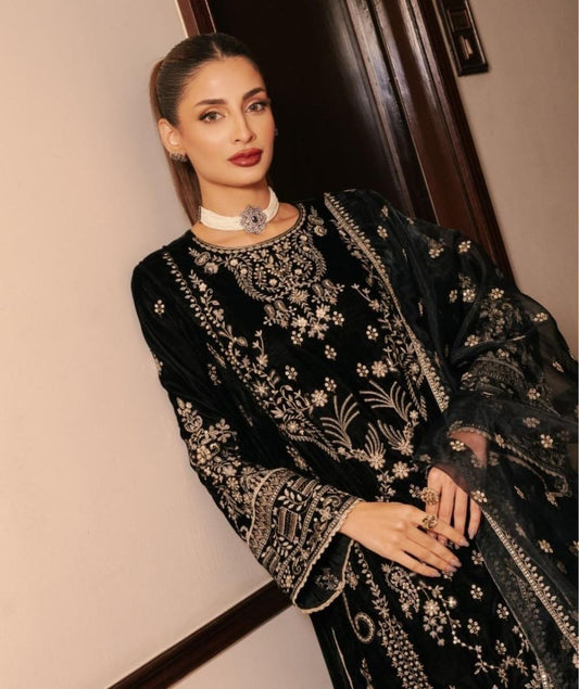 Luxury Black Salwar Suit with Silver Embroidery Work For Festive Wear
