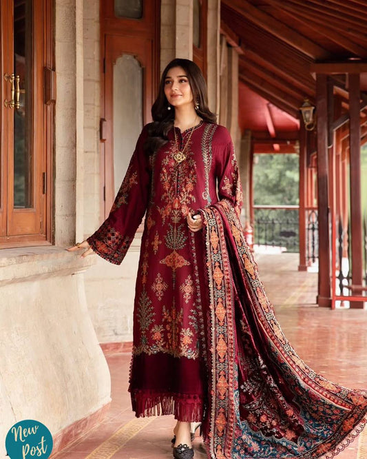 Elegant Maroon Embroidered Cotton Suit with Dupatta – Festive & Casual Wear